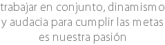 trabajar en conjunto, dinamismo y audacia para cumplir las metas es nuestra pasión